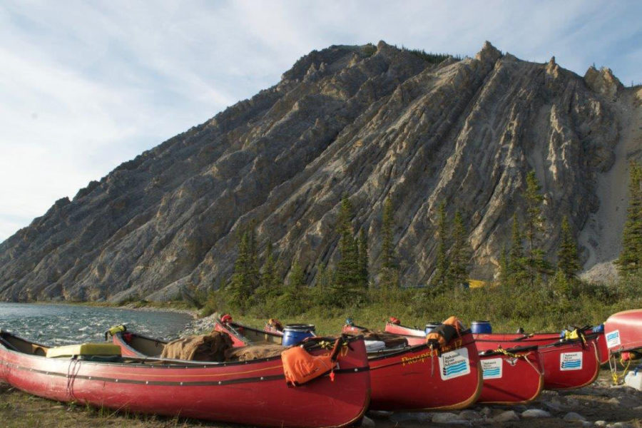 Canoes on the Wind River, Yukon Territory, in the Peel Watershed.