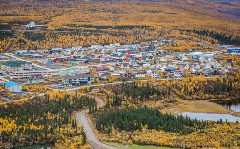 Colourful houses in fall, Inuvik, Northwest Territories.