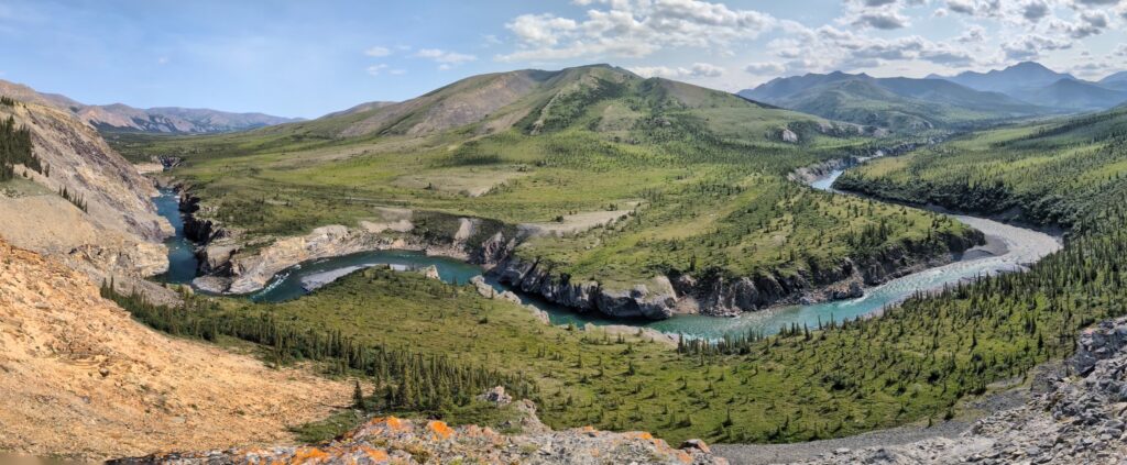 An aerial panorama of the Firth River, Yukon Territory, Canada.