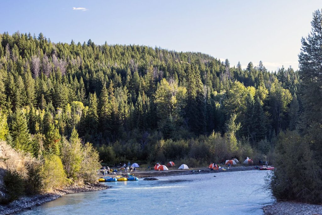 A forest campsite on the Taseko River, British Columbia, Canada.