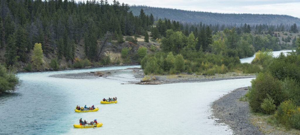 Rafters on the Taseko River, British Columbia, Canada.